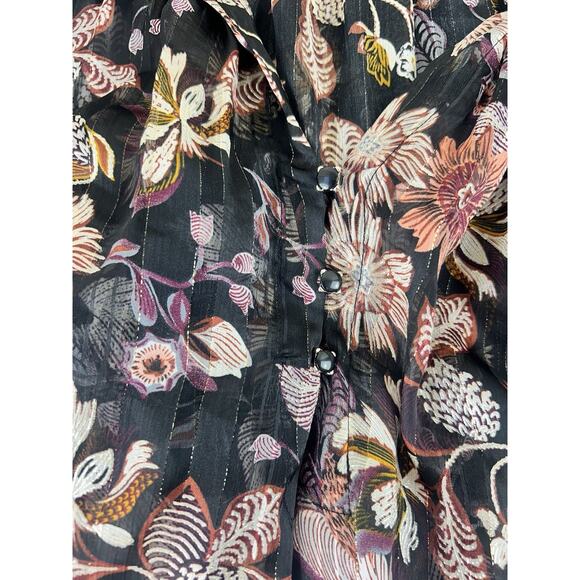 Sabina Musayev Geneva Floral Dress Sheer Metallic Black Sheer Long Sleeve Sz XS - Picture 6 of 15